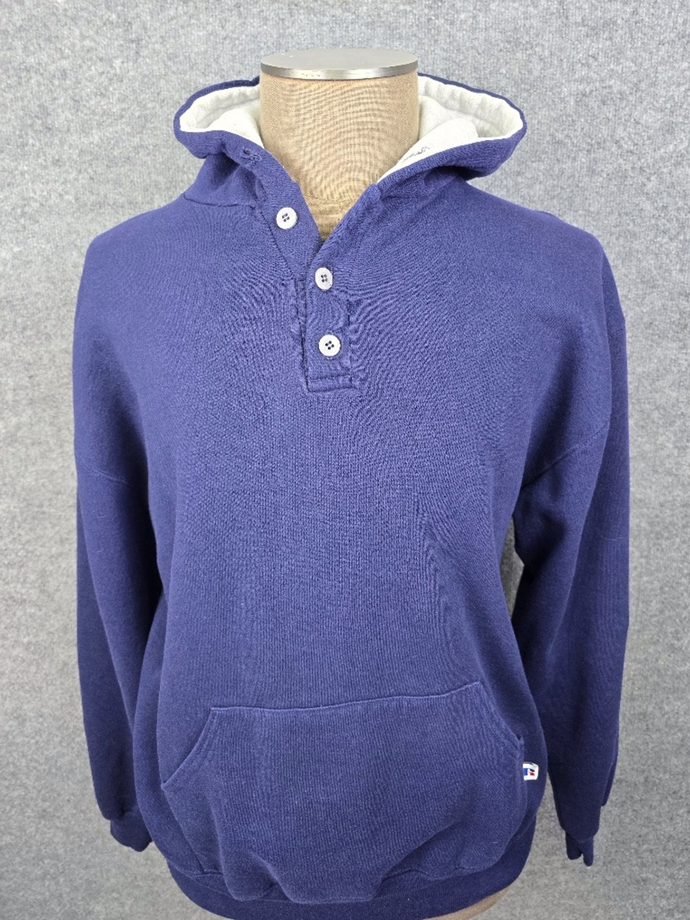 Vtg 90s Russell Athletic Henley Hoodie XXL Blue Made in USA